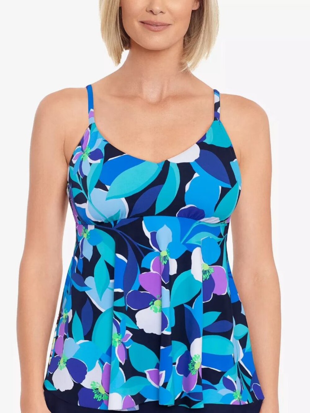 Swim Solutions Women's Tiletale V Neck Tankini Top Size 12